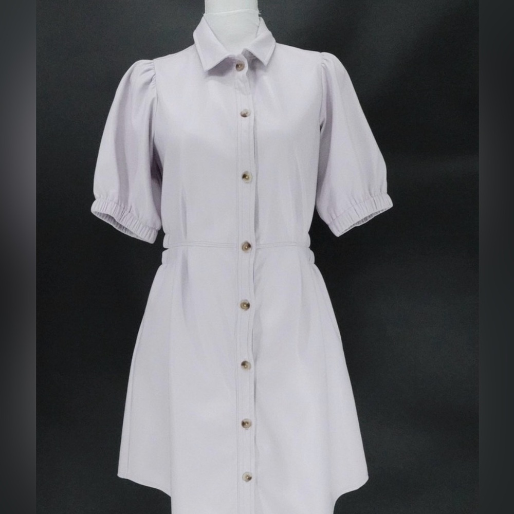 Light Purple faux leather Button-Up Dress with peek-a-boo detail.